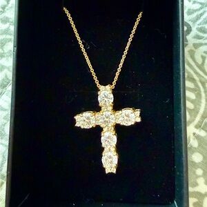 Source Unknown Gold and cubic zirconium  Cross Necklace